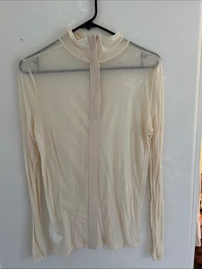 Helmut Lang Cream Sheer Long-Sleeve Mock Neck Top
